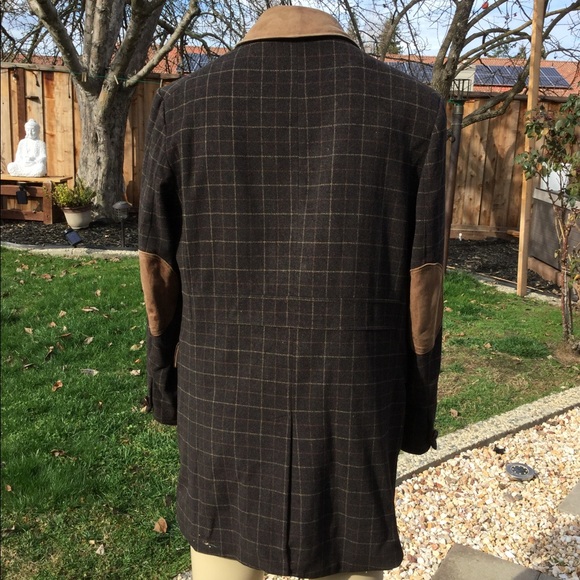 COLE HAAN Plaid Wool Cashmere Leather Overcoat - Picture 3 of 8